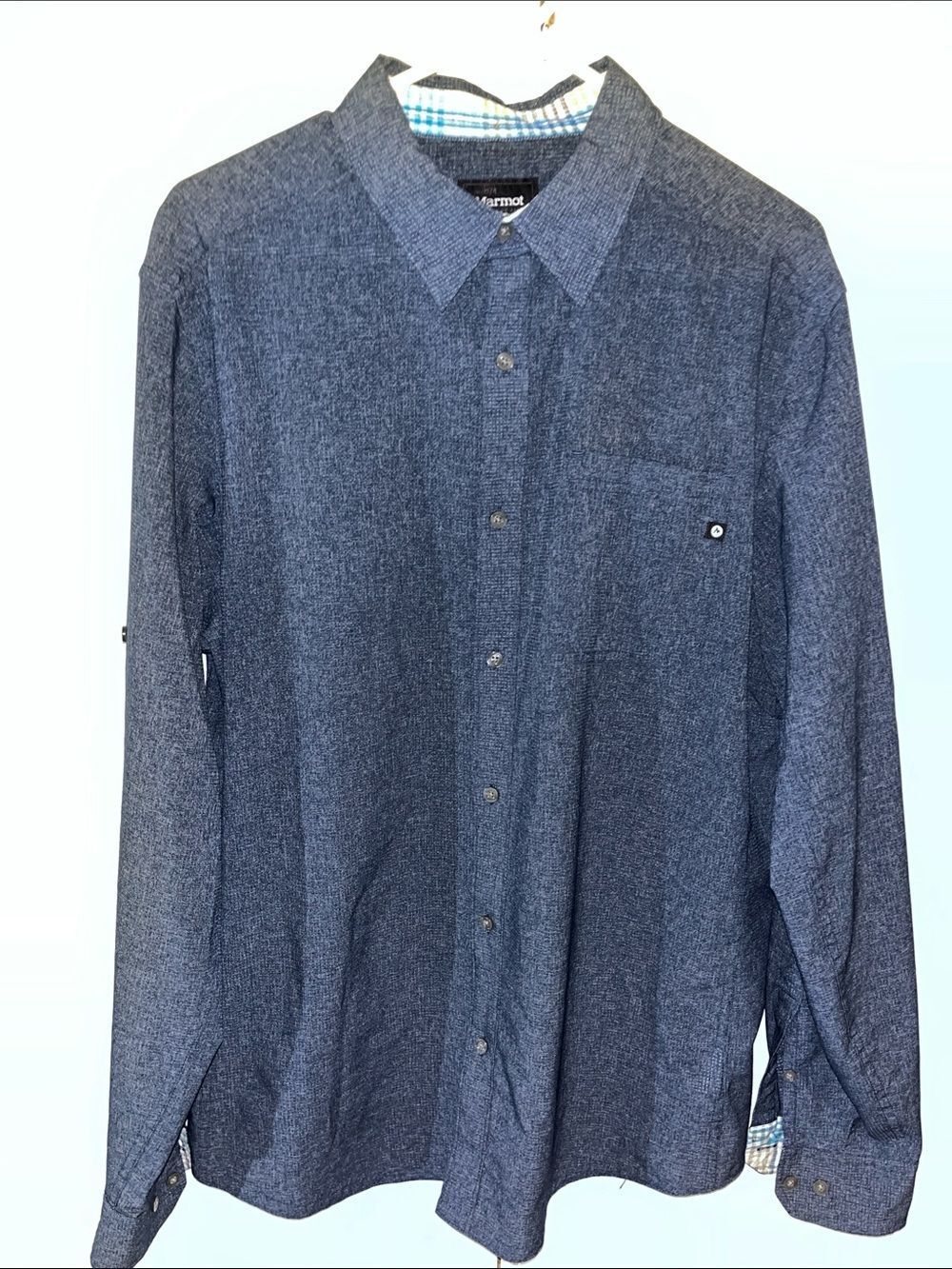 MARMOT Quick Dry No Iron Navy Blue Convertible Travel LS Summer Men’s Shirt L